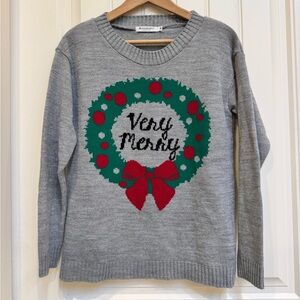 Adolescent Clothing Grey Wreath Very Merry Ugly Christmas Sweater. Size M